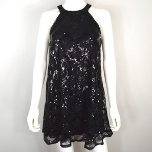 Black Sequin Halter Dress